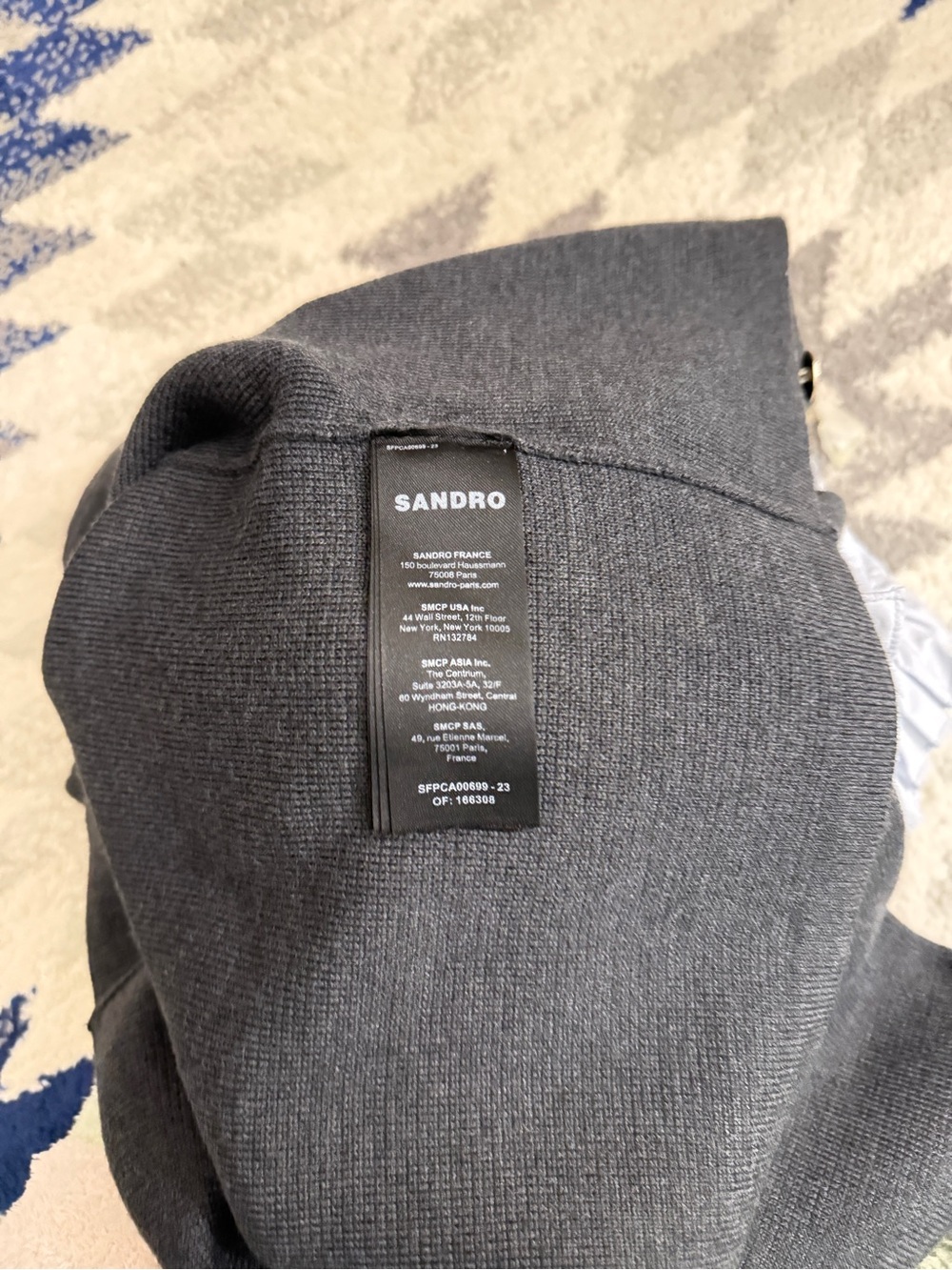 Sandro Dark Grey Embroidered 'S' Cardigan with Blue Ruffle Collar - Picture 5 of 5